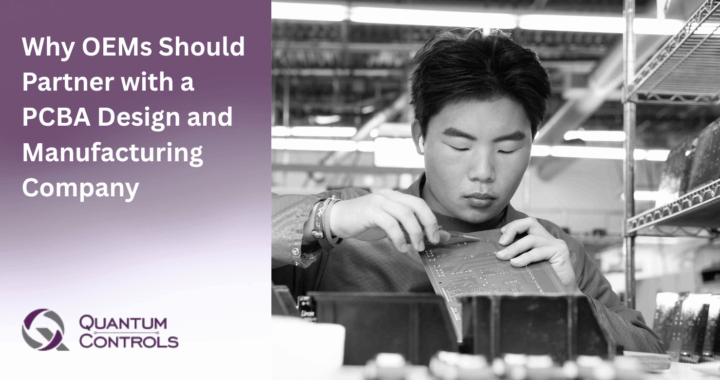 Title image with technician performing quality control inspection on a PCB (printed circuit board)